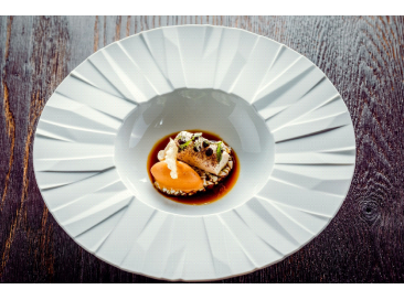 Octopus and kimchi ICE CREAM with miso consommé